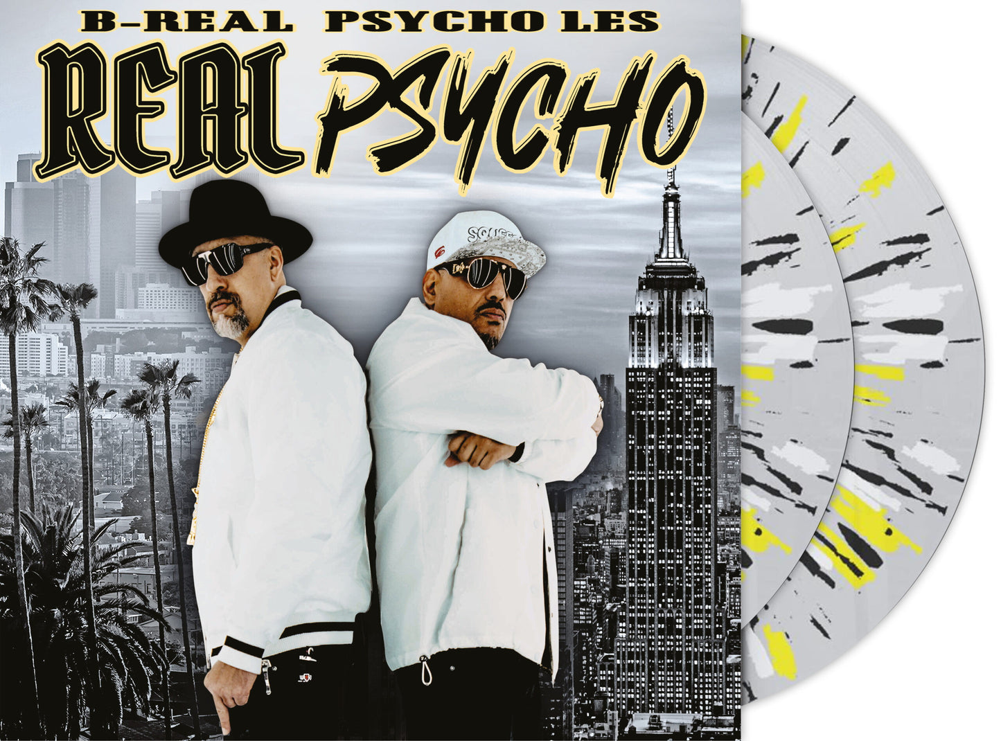B-Real & Psycho Les - Real Psycho (Deluxe Edition) (2025) (Limited Edition Clear with Black, Yellow & White Splatter Colour Vinyl LP)