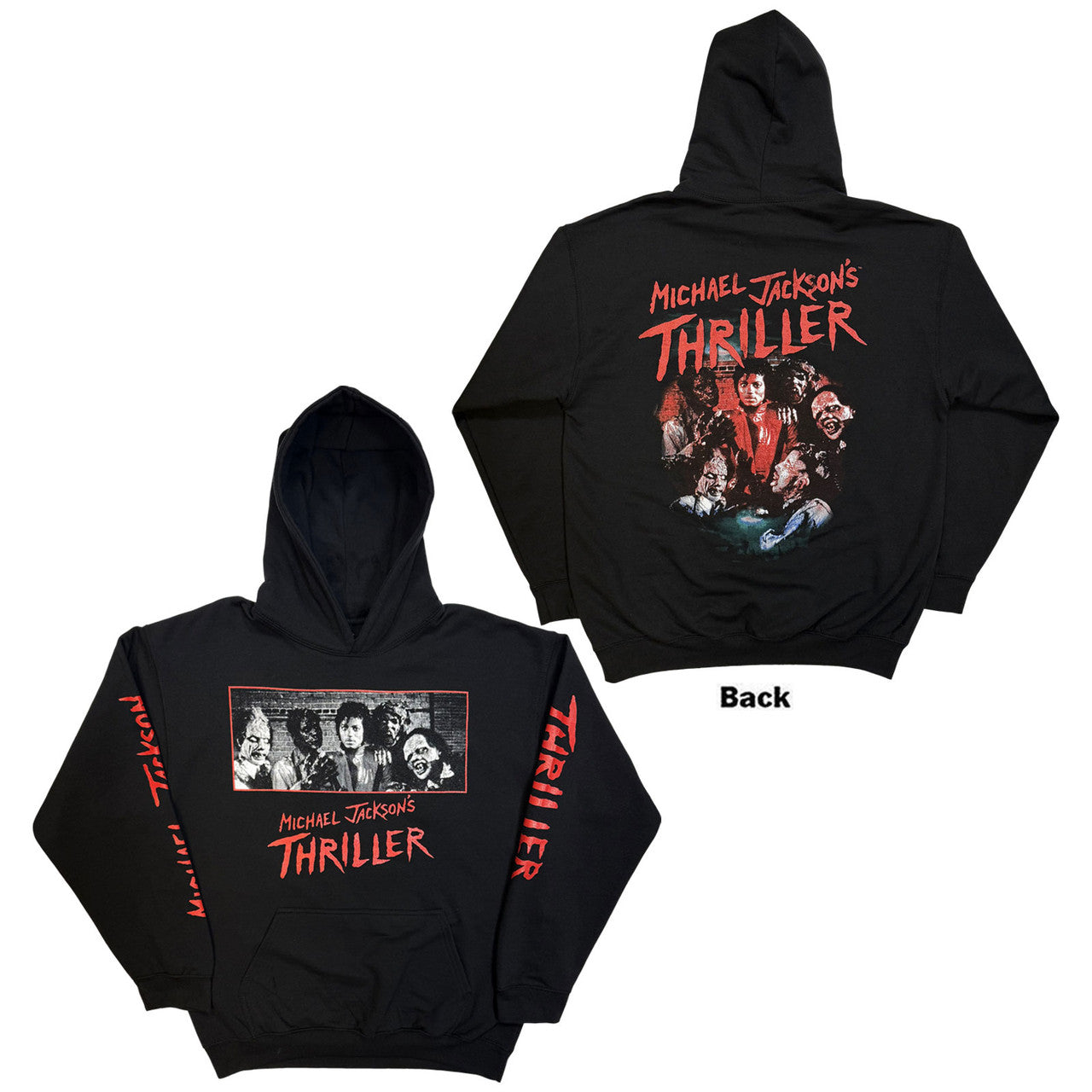 Michael Jackson Unisex Pullover Hoodie: Thriller Zombies (Black) (with Back Print)