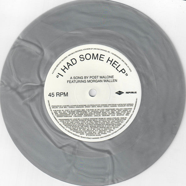Post Malone Featuring Morgan Wallen – I Had Some Help (2024) (Limited Edition Silver Marble Colour 7" Vinyl Single)