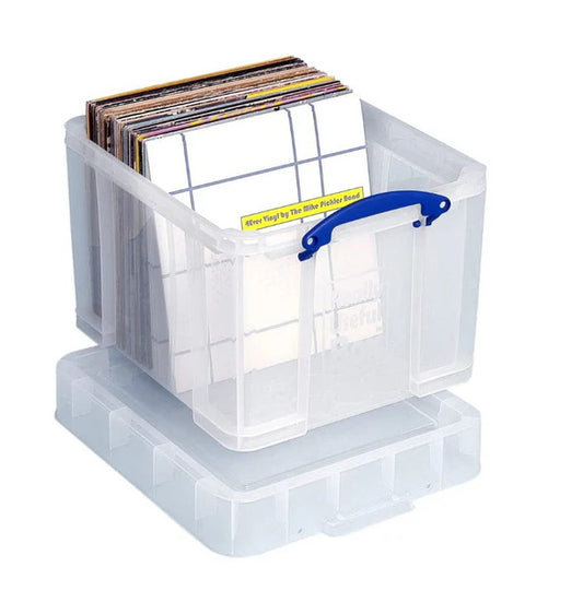Stackable Plastic Vinyl LP Storage Box with XL Lid (35L Clear Box)