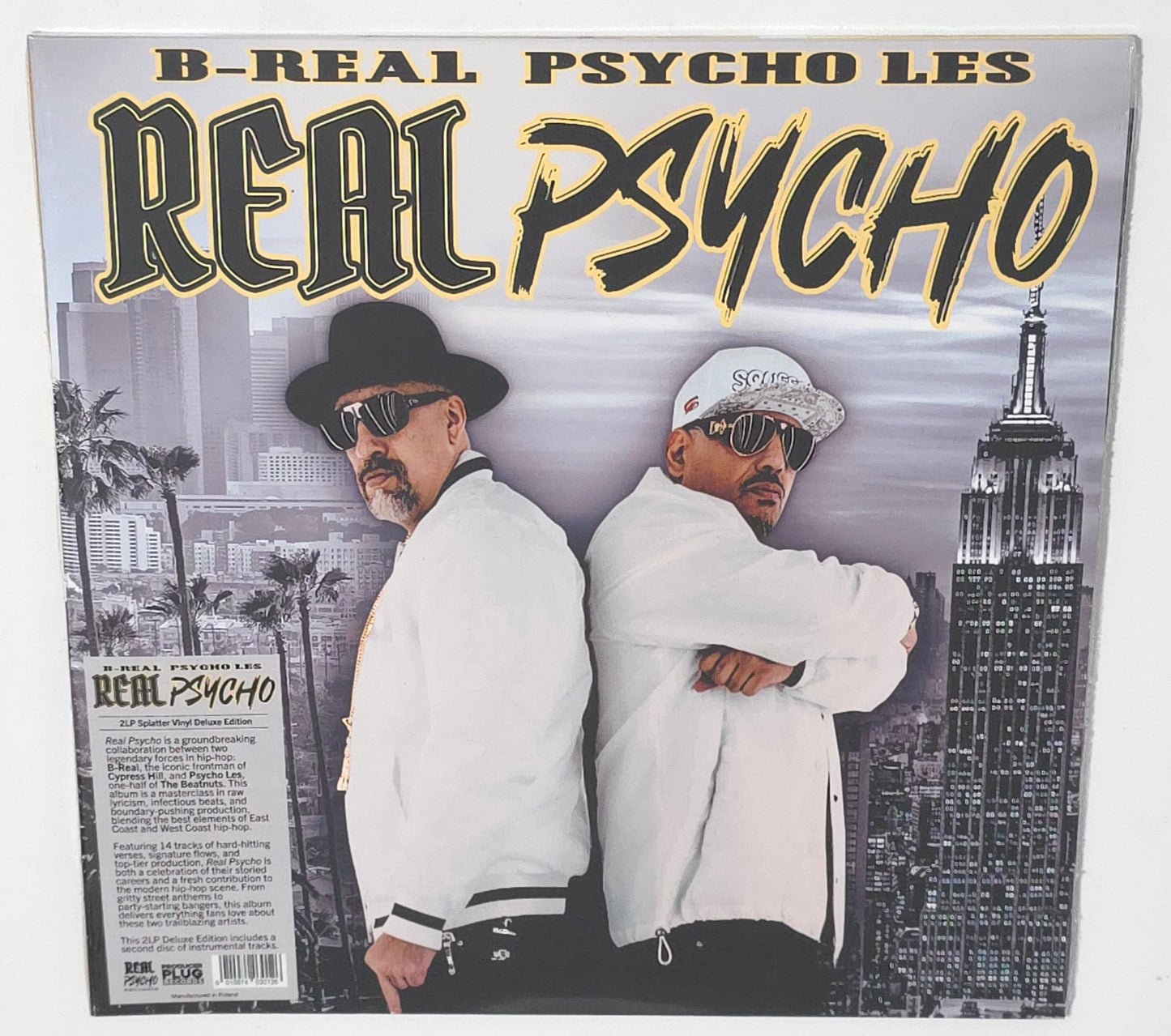 B-Real & Psycho Les - Real Psycho (Deluxe Edition) (2025) (Limited Edition Clear with Black, Yellow & White Splatter Colour Vinyl LP)