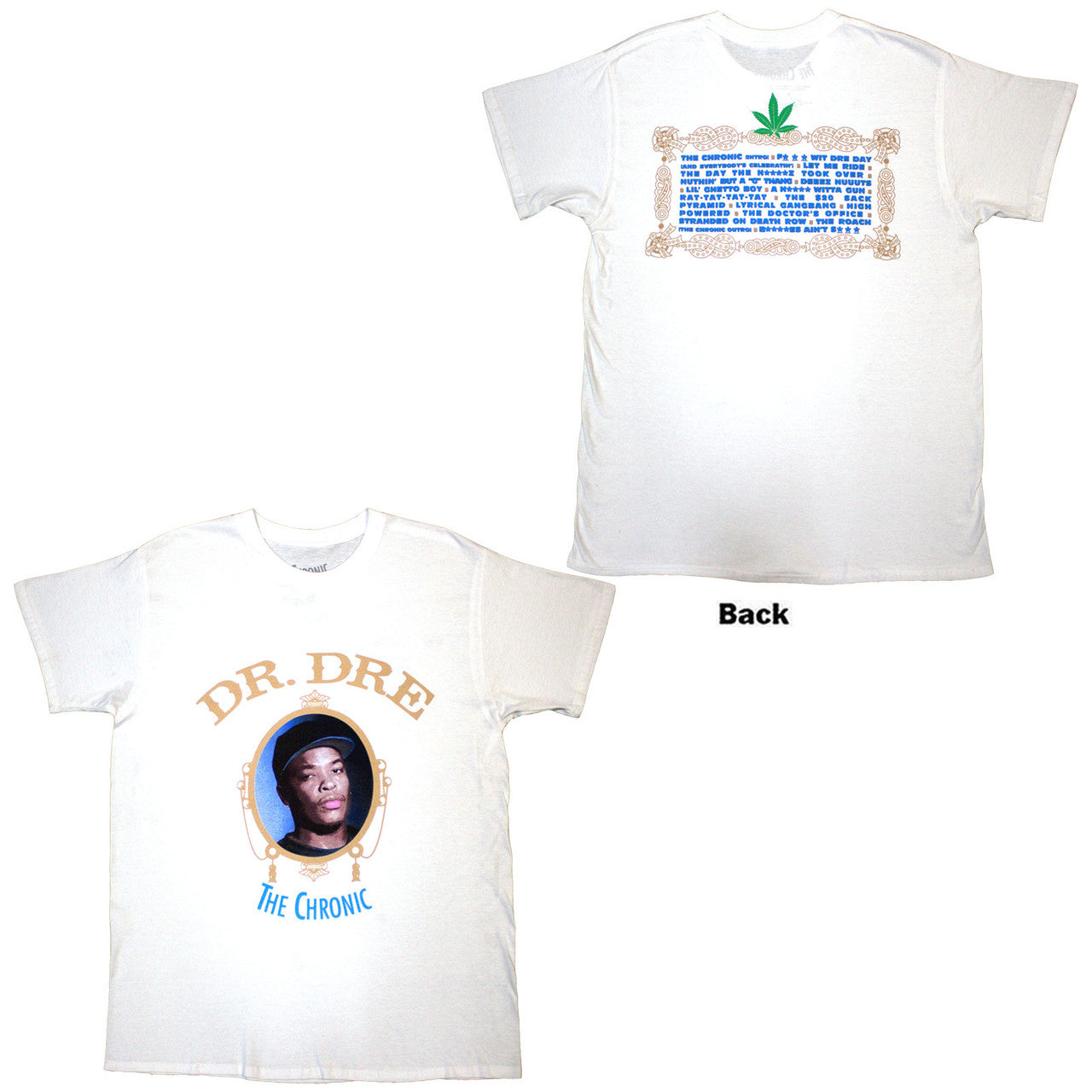 Dr. Dre "The Chronic" with Tracklist Back Print Adult Unisex White T-Shirt