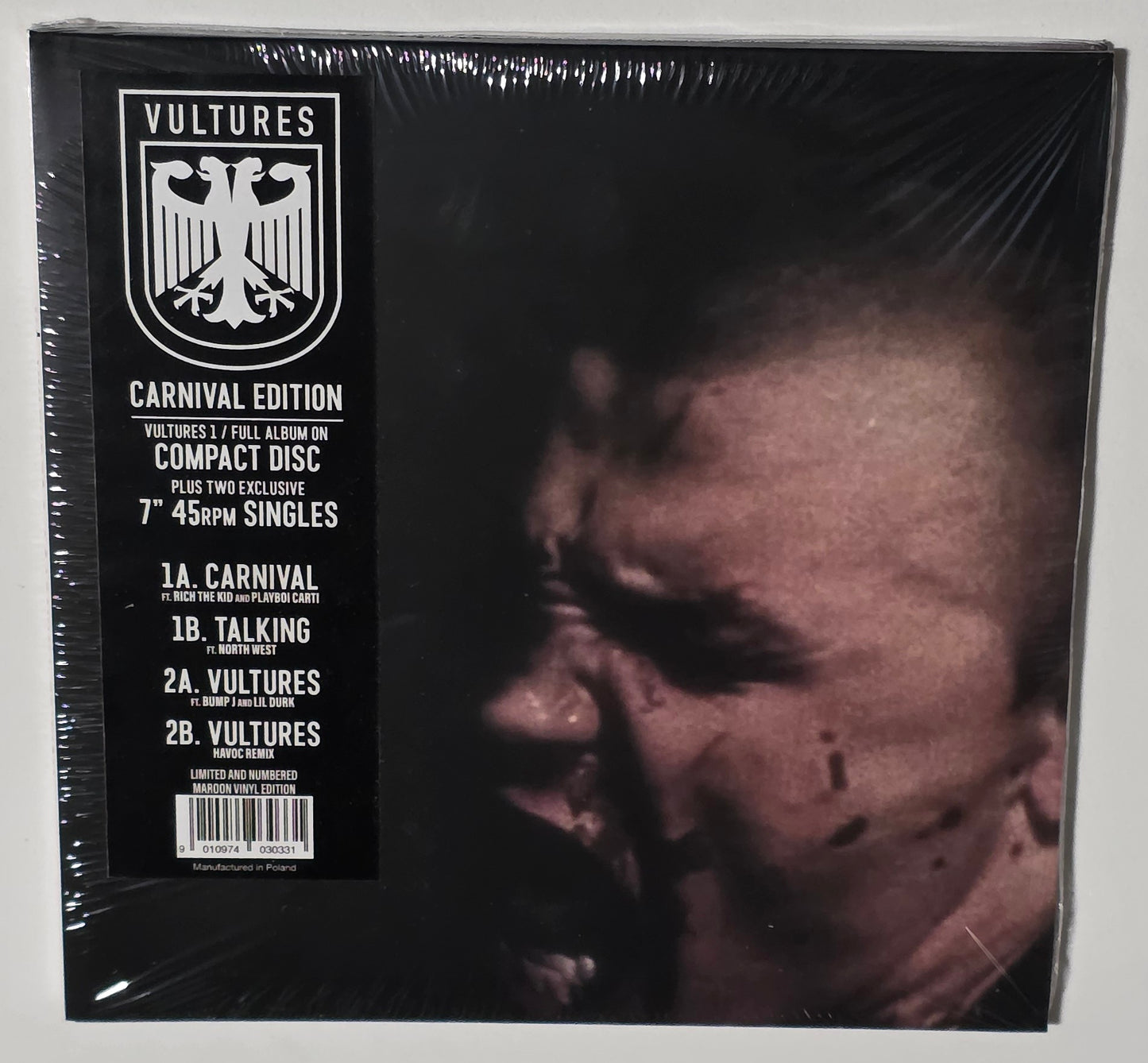 ¥$ (Kanye West & Ty Dolla Sign) - Vultures 1 (Carnival Edition) (2025) (Limited Edition 2x 7" Maroon Colour Vinyl Singles + CD)