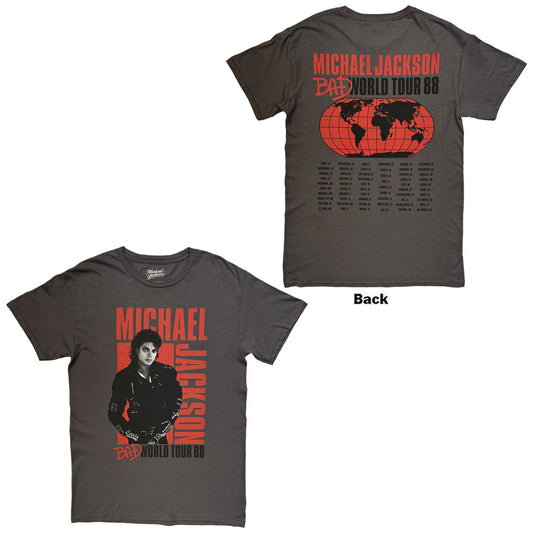 Michael Jackson Unisex T-Shirt: Bad World Tour '88 (Charcoal Grey) (with Back Print)