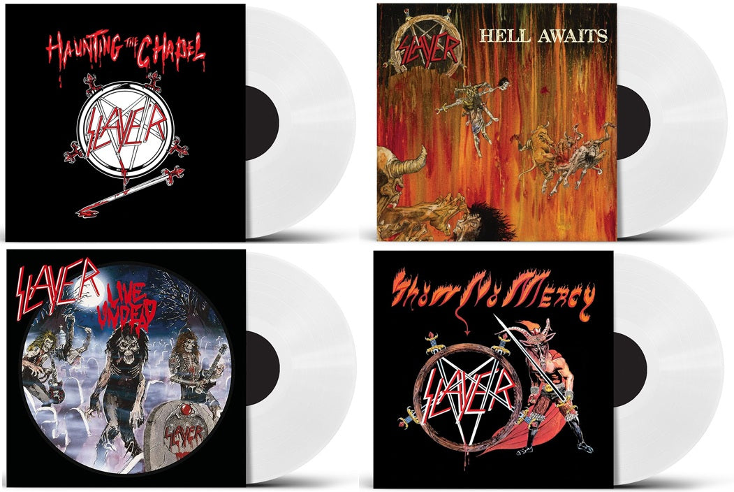 Slayer - 4x Album Lot (2026 Reissue) (Hell Awaits + Live Undead + Show No Mercy + Haunting The Chapel] (Limited Edition White Colour Vinyl LP)